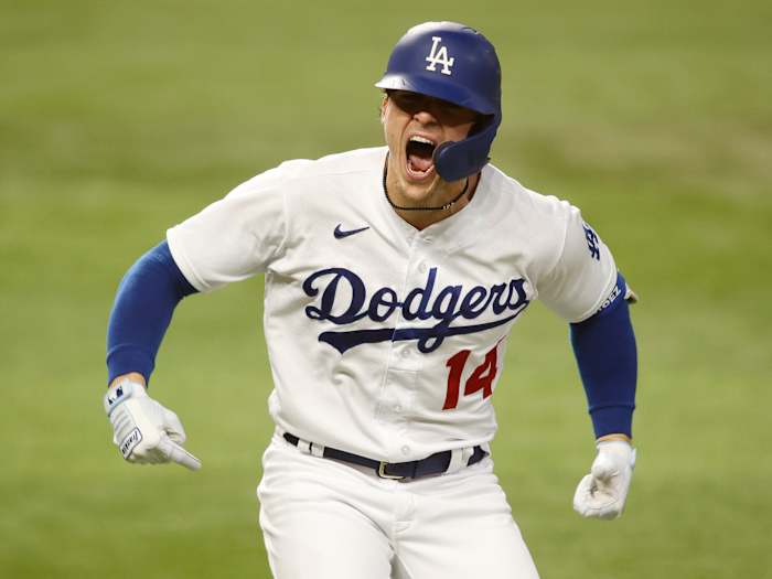 Enrique Hernandez celebrates